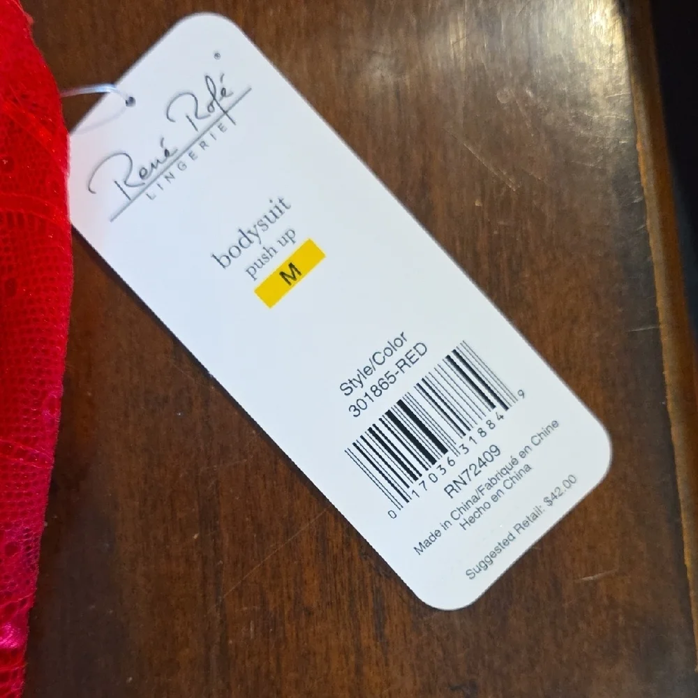 (J31) Rene Rofe Vibrant Red Lace Bodysuit Sz M - Picture 3 of 9